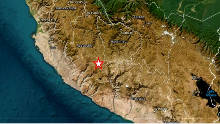 Mapa referencial del sismo registrado en Ayacucho, Perú