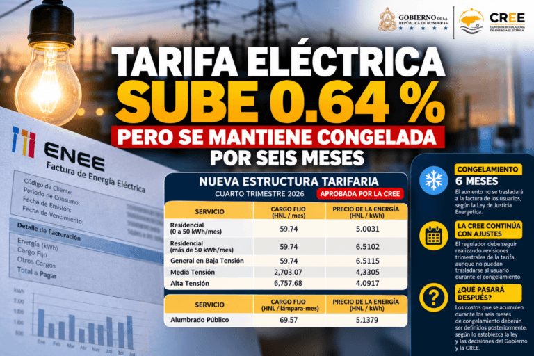Tarifa eléctrica congelada por seis meses